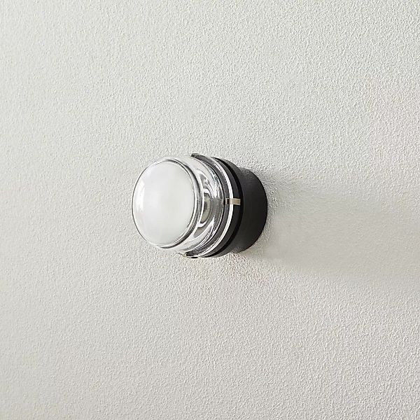 Oluce Wandleuchte Fresnel, schwarz, Glaslinse, IP44, E14 günstig online kaufen