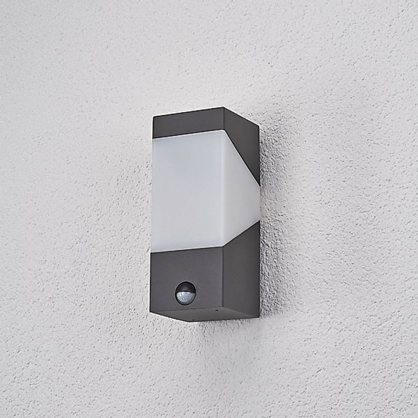 Lucande Außenwandleuchte Kiran, Sensor, grau, IP44, E27 günstig online kaufen
