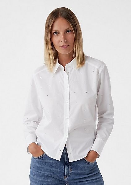 comma Langarmbluse Bluse Verkürzte Popeline-Bluse mit Strassapplikation günstig online kaufen