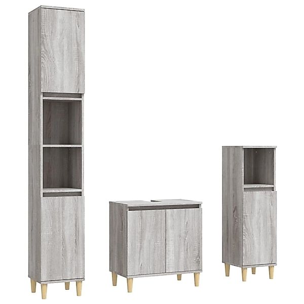 vidaXL Badezimmer-Set 3-tlg. Badmöbel-Set Schwarz Holzwerkstoff, günstig online kaufen