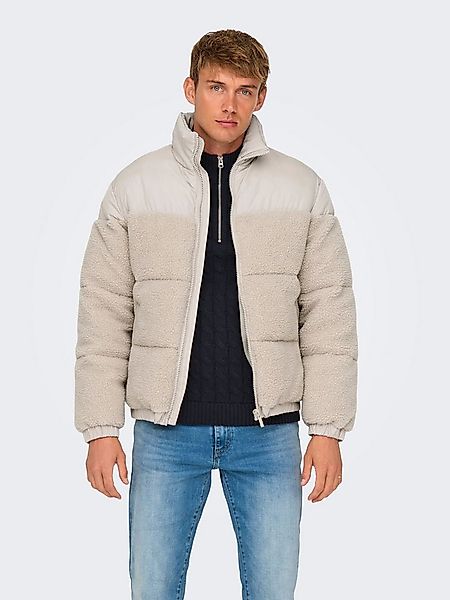 ONLY & SONS Winterjacke Hochgeschlossen Reißverschluss ONSELI SHERPA MIX PU günstig online kaufen