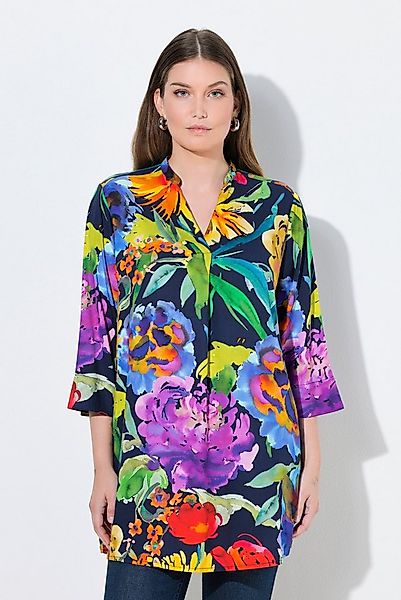 Ulla Popken Tunika Tunika Stehkragen V-Ausschnitt Zierfalte 3/4-Arm günstig online kaufen