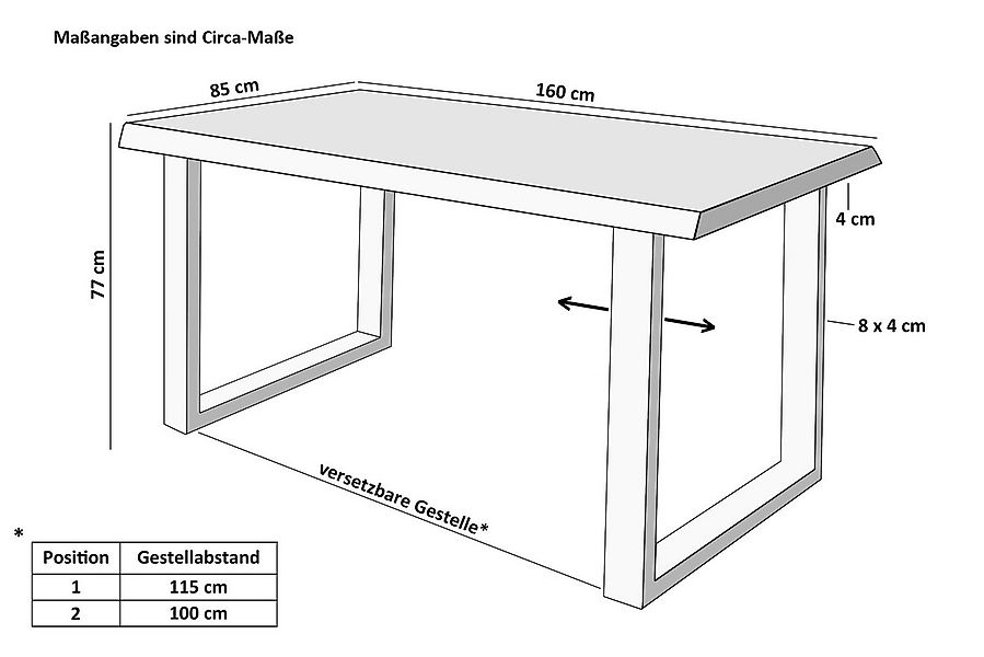 SAM® Esstisch Thoran, Holz-Optik Wildeiche, U-Metallgestell, Baumkante günstig online kaufen