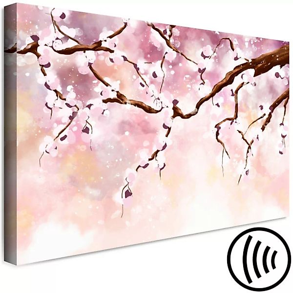 Wandbild Zweig der blühenden Kirsche - Illustrtierter Baum auf rosa Hinterg günstig online kaufen