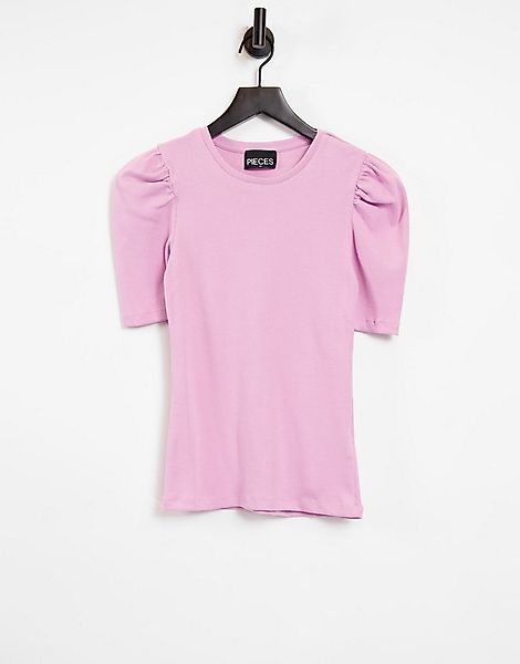 Pieces – T-Shirt in Rosa mit weiten Ärmeln-Lila günstig online kaufen