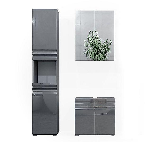 Vicco Badmöbel-Set Fredd, Anthrazit Hochglanz, 3 Teile, mit Hochschrank, (3 günstig online kaufen