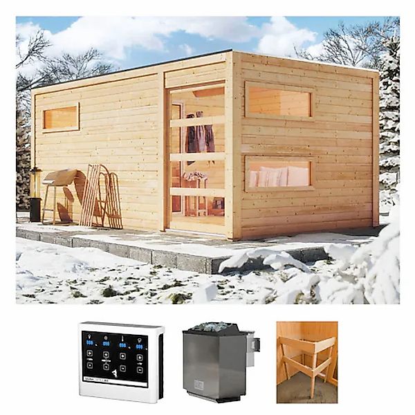 KONIFERA Saunahaus »Hagen« Set, naturbelassen, mit Ofen 9 kW Bio externe St günstig online kaufen