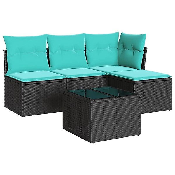 vidaXL 5-Tlg Garten-Sofagarnitur mit Kissen Schwarz Poly Rattan 3217507 günstig online kaufen