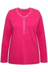 Ulla Popken Longsleeve Shirt Glitzer-Knopfleiste V-Ausschnitt günstig online kaufen