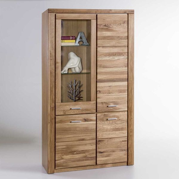 Wohnzimmer Vitrinenschrank aus Wildeiche teilmassiv 200 cm hoch günstig online kaufen