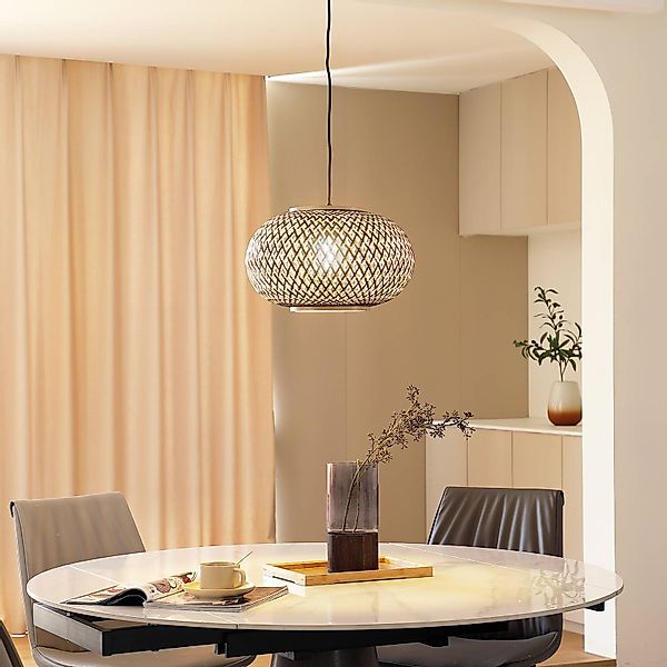 Lindby Hängeleuchte Nerys, 1-flg., schwarz, Bambus, Ø 38 cm günstig online kaufen