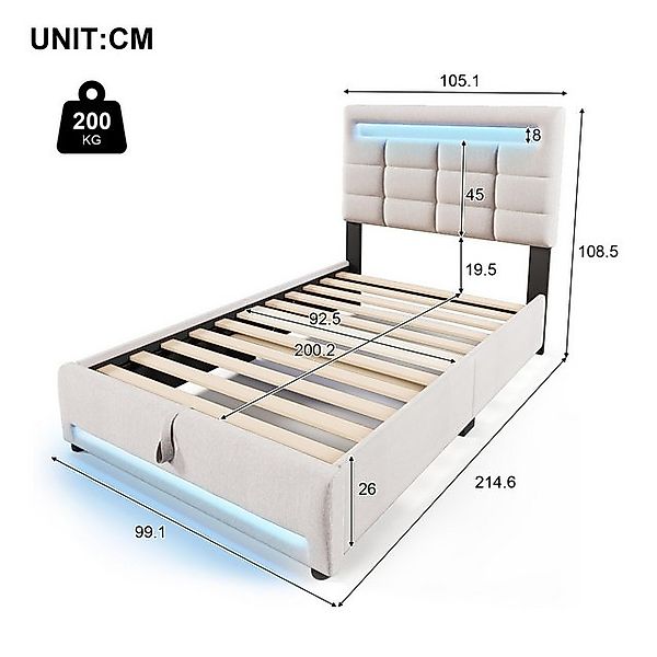 STILVORA Polsterbett 90×200 mit bettkasten,Funktionsbett mit LED &USB,bett günstig online kaufen