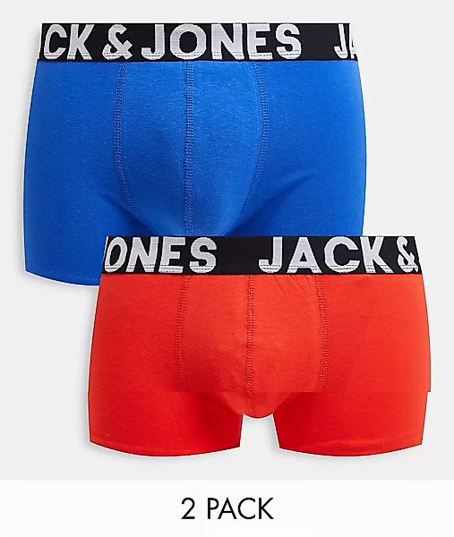 Jack & Jones – Unterhosen mit auffälligem Logo in Blau und Rot im 2er-Pack- günstig online kaufen