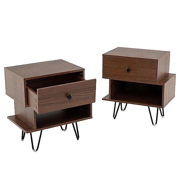Costway Nachttisch 2er Set 44 x 29 x 47 cm Walnuss günstig online kaufen