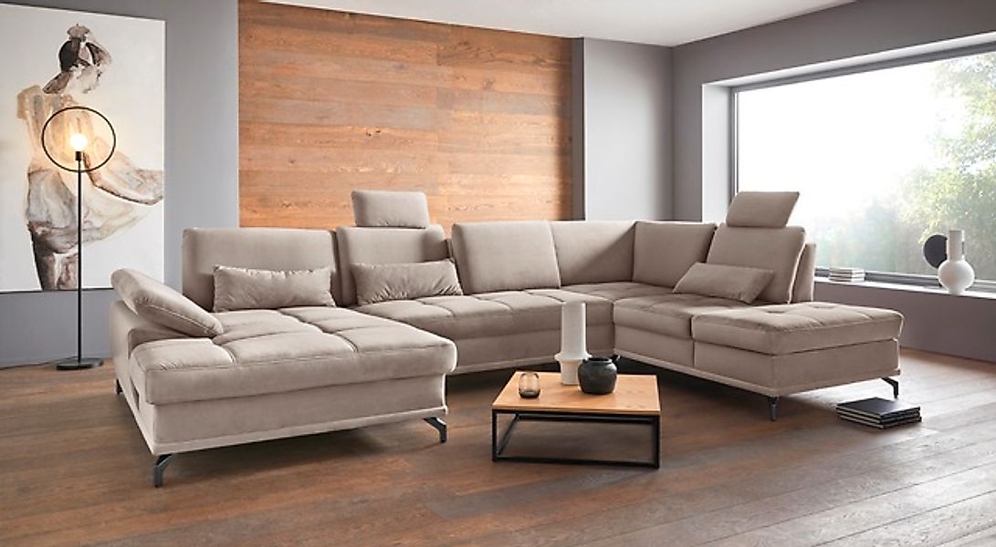 PLACES OF STYLE Wohnlandschaft »Costello U-Form, B: 363 cm mit Sitztiefen-, günstig online kaufen