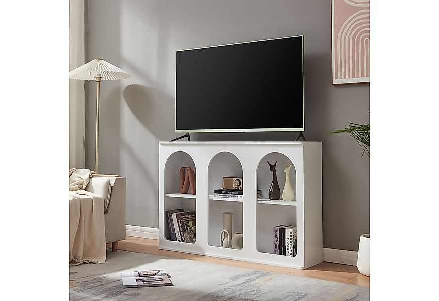 en.casa Sideboard, »Trorhun« mit 6 offenen Fächern 120 x 30 x 80 cm Weiß günstig online kaufen