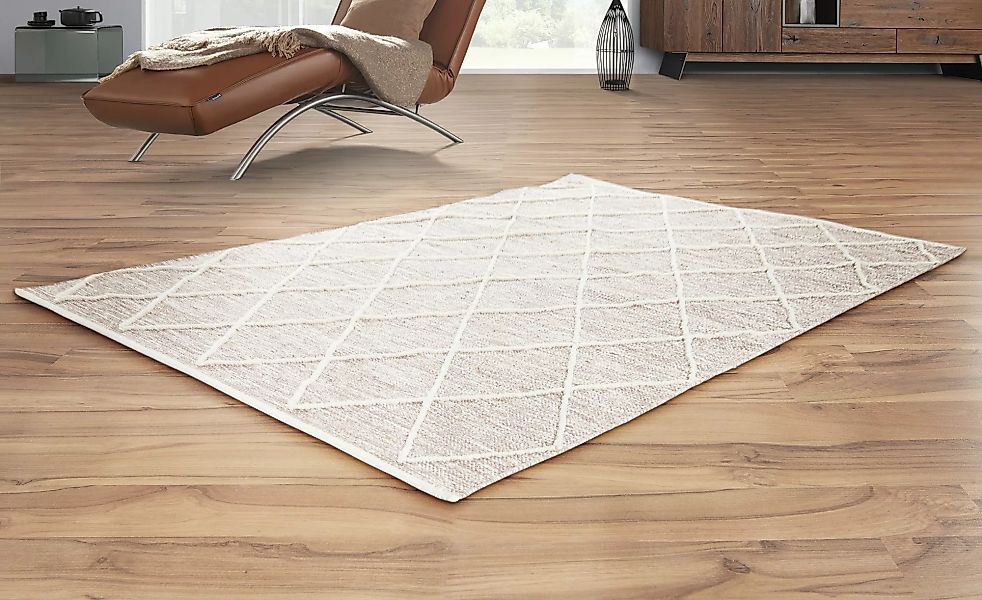 HOME STORY Naturteppich handgewebt - grau - Baumwolle - 170 cm - Sconto günstig online kaufen