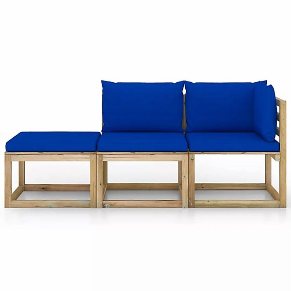 3-tlg. Garten-lounge-set Mit Blauen Kissen günstig online kaufen