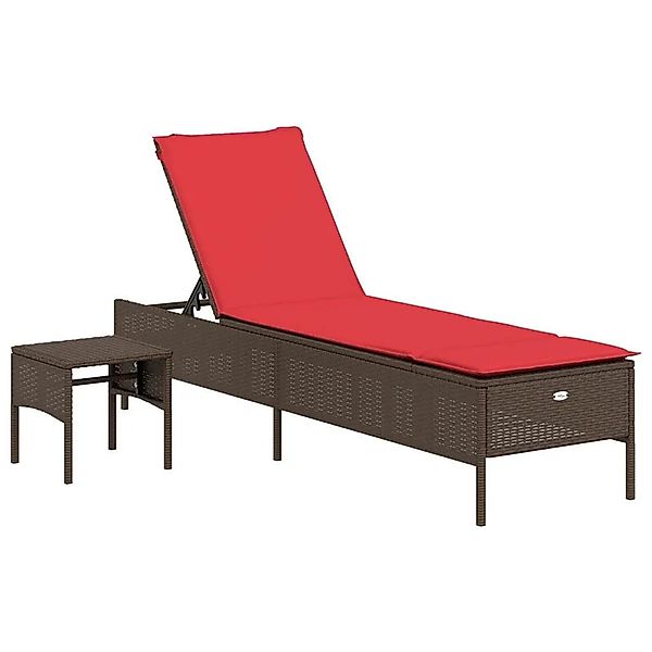 vidaXL Sonnenliege mit Tisch und Kissen Braun Poly-Rattan 4002735 günstig online kaufen