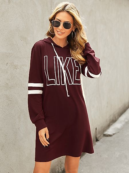 YOINS Burgund Letter Hooded Design Mini Kleid günstig online kaufen