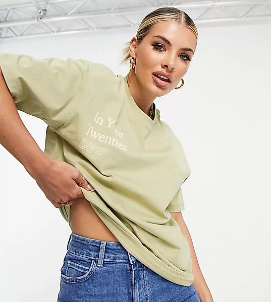 ASYOU – T-Shirt in Khaki mit 20er-Print-Grün günstig online kaufen