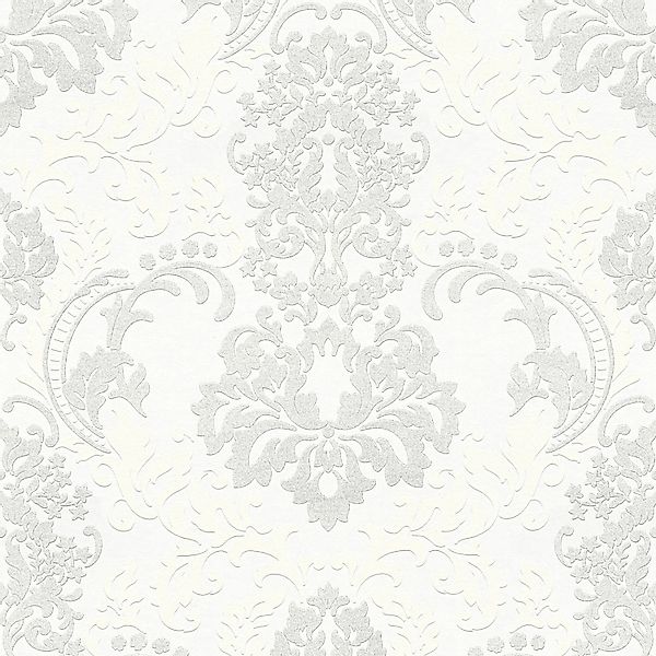 Bricoflor Ornament Tapete mit Glitzer Barock Vliestapete in Weiß Grau Elega günstig online kaufen