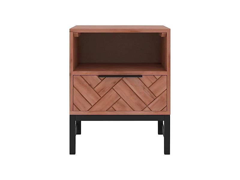 Nachttisch mit 1 Schublade & 1 Ablagefach - Akazienholz & Metall - Holzfarb günstig online kaufen