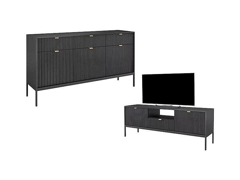 Sparset: Sideboard + TV-Möbel - Schwarz - LIOUBA günstig online kaufen