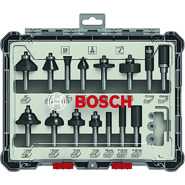 Bosch Professional Fräser-Set Mixed Fräser Set 8 mm 15 tlg. + Koffer (26070 günstig online kaufen