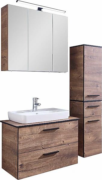 Saphir Badmöbel-Set »Quickset 374 3-teilig, Keramik-Aufsatzbecken und LED-S günstig online kaufen