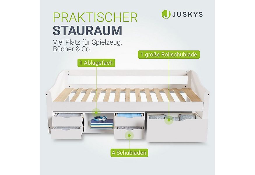Juskys Stauraumbett Nalu, 90x200 cm Funktionsbett mit Matratze, Lattenrost günstig online kaufen