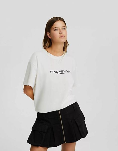 Bershka Blackpink-T-Shirt Mit Print Damen S Grbrochenes Weiss günstig online kaufen