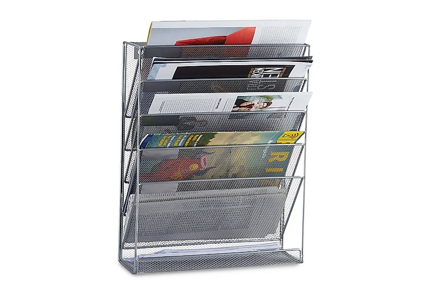 relaxdays Zeitungsständer Zeitschriftenhalter Wand, silber günstig online kaufen
