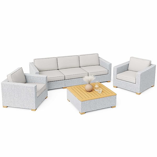Polyrattan Premium Lounge-Set Havanna 6-tlg Weiß/Grau günstig online kaufen