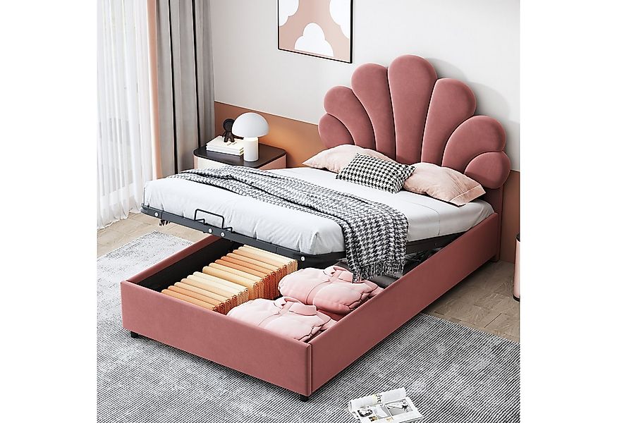 OKWISH Bett Polsterbett Kinderbett Gästebett Einzelbett (mit floralem Kopft günstig online kaufen