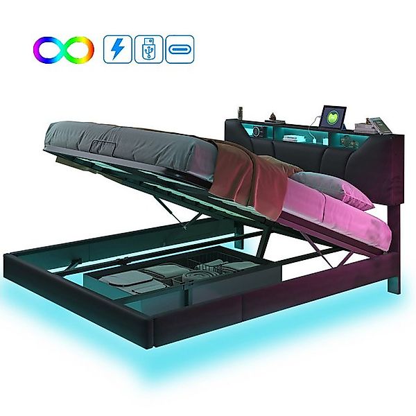 FUROKOY Polsterbett Doppelbett Hydraulisch Stauraumbett mit LED Licht, 160x günstig online kaufen