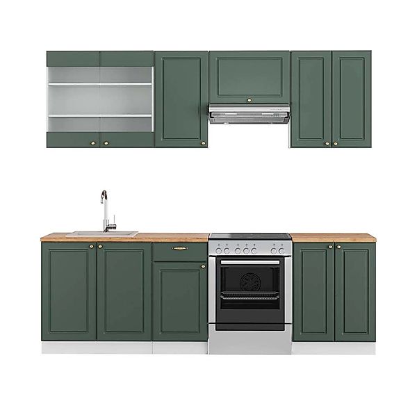 Vicco Fame-Line Küchenschränke Grün-Gold Landhaus/Weiß 240 cm AP Eiche günstig online kaufen