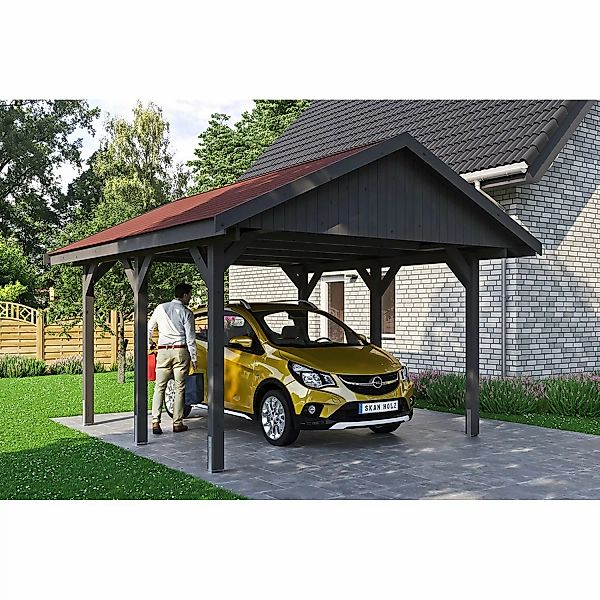 Satteldach-Carport Wallgau Schiefergrau 430 x 500 cm rote Schindeln günstig online kaufen