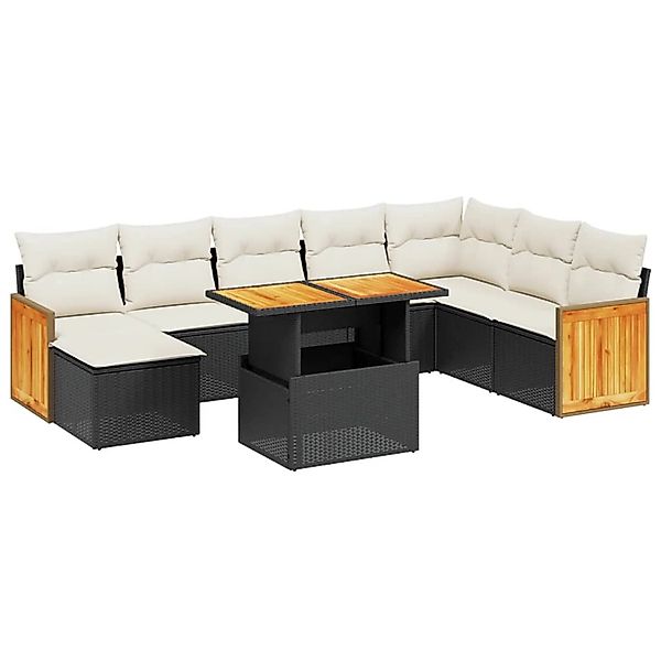 vidaXL 9-Tlg Garten-Sofagarnitur mit Kissen Schwarz Poly Rattan 3274094 günstig online kaufen