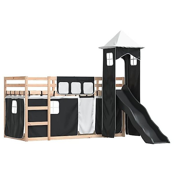 vidaXL Bett Etagenbett mit Rutsche und Gardinen Weiß und Schwarz 90x200 cm günstig online kaufen