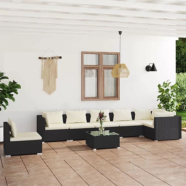 Vidaxl 8-tlg. Garten-lounge-set Mit Kissen Poly Rattan Schwarz günstig online kaufen