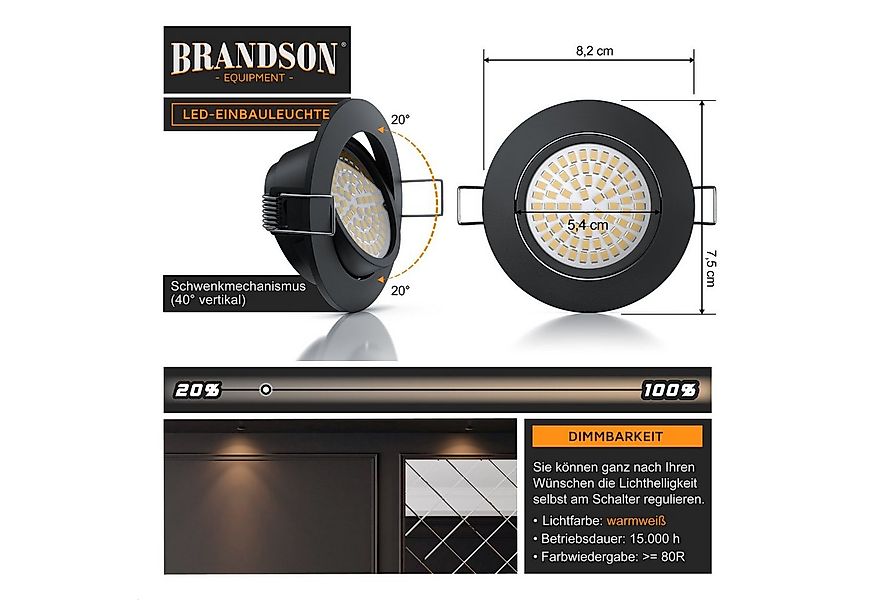 Brandson LED Einbaustrahler dimmbar & schwenkbar, Deckenspots, Aluminium Ra günstig online kaufen