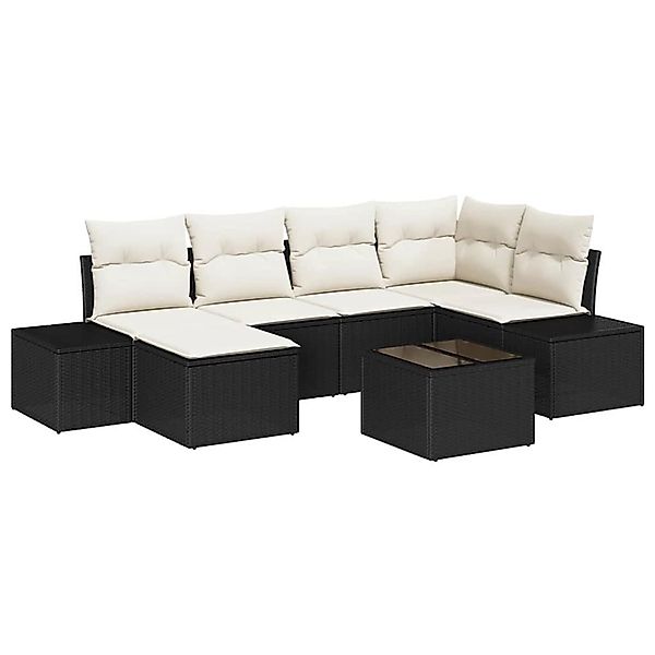 vidaXL Garten-Sofa-Set mit Kissen 7-Tlg Schwarz und Creme Poly Rattan 33471 günstig online kaufen