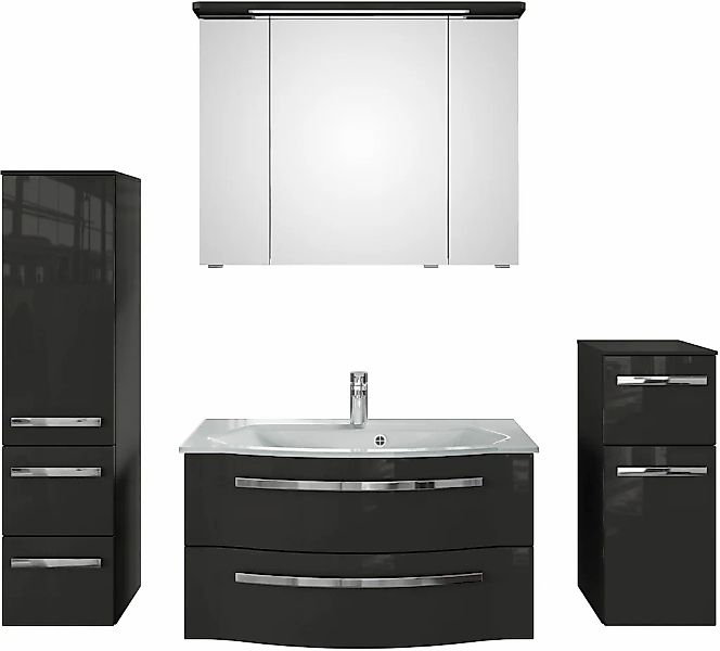 Saphir Badmöbel-Set "Serie 4005, vormontiert, Glaswaschbecken, Spiegelschra günstig online kaufen