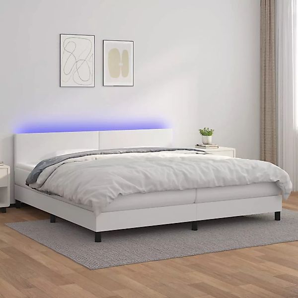 Vidaxl Boxspringbett Mit Matratze & Led Weiß 200x200 Cm Kunstleder günstig online kaufen