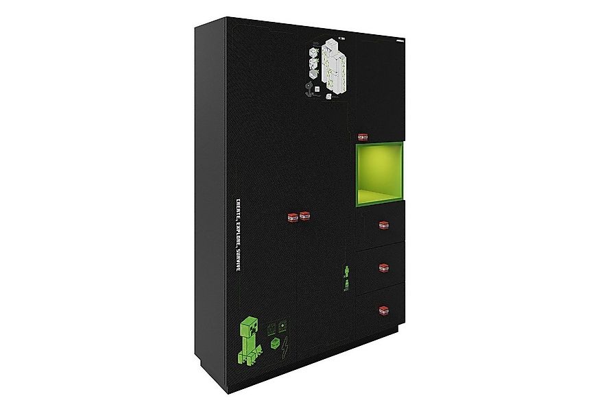Kleiderschrank MINECRAFT, Schwarz, Karbonoptik, 3 Türen, 3 Schubladen, B 13 günstig online kaufen