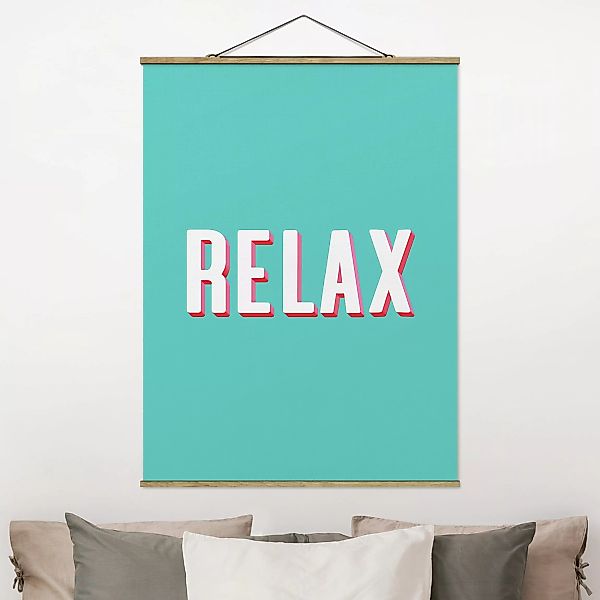 Stoffbild mit Posterleisten Relax Typo auf Blau günstig online kaufen