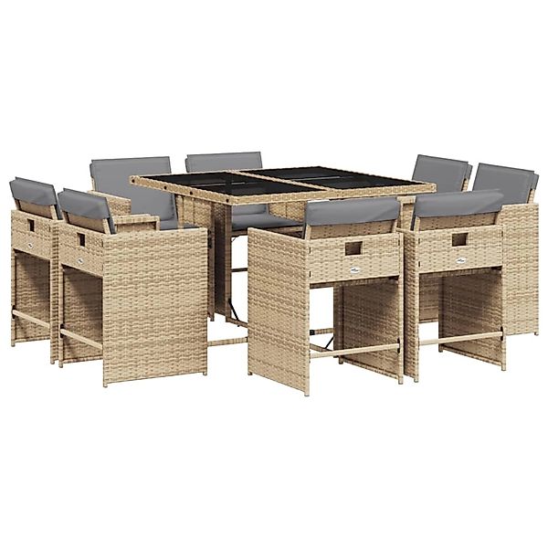 vidaXL 9-Tlg Garten-Essgruppe mit Kissen Beigemischung Poly Rattan 3211200 günstig online kaufen