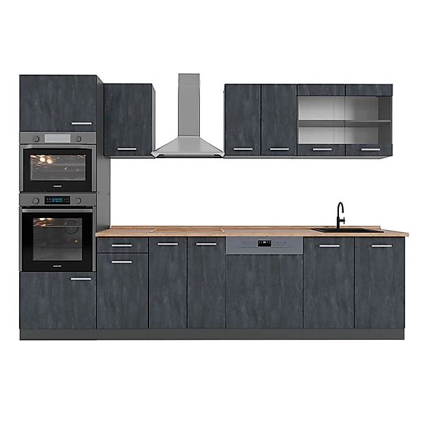Vicco R-Line Küchenzeile Schwarz Beton/Anthrazit 300 cm AP Eiche günstig online kaufen