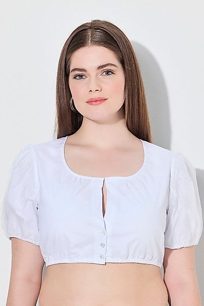 Ulla Popken Longbluse Dirndlbluse Rundhals weiter Tüll-Halbarm Gummisaum günstig online kaufen